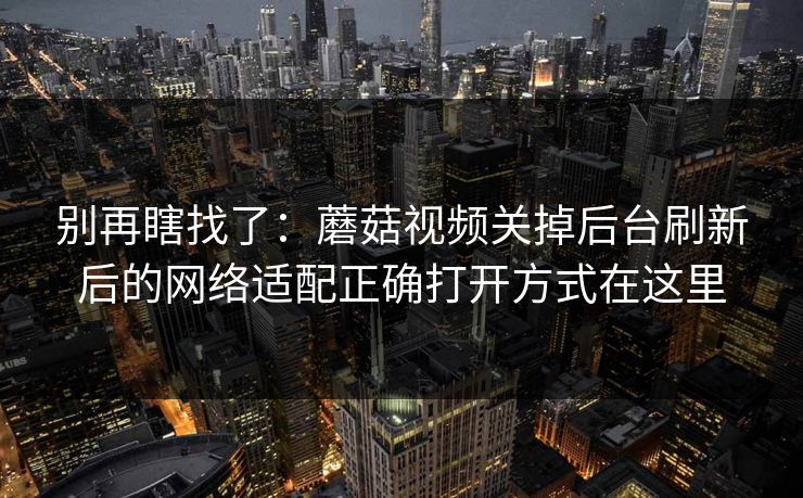 别再瞎找了：蘑菇视频关掉后台刷新后的网络适配正确打开方式在这里