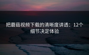 把蘑菇视频下载的清晰度讲透：12个细节决定体验